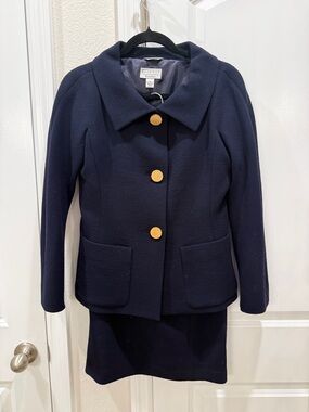 Talbots Navy Wool-Blend Suit - Jacket with matching pencil skirt Gold Buttons